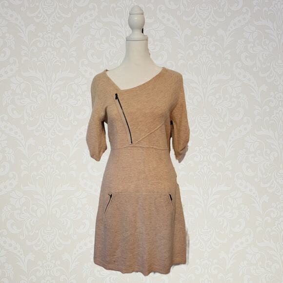 Bcbg maxazria, Small | 100% Lambs Wool Heather Rolled Tab Sleeves Midi Dress - Picture 1 of 5